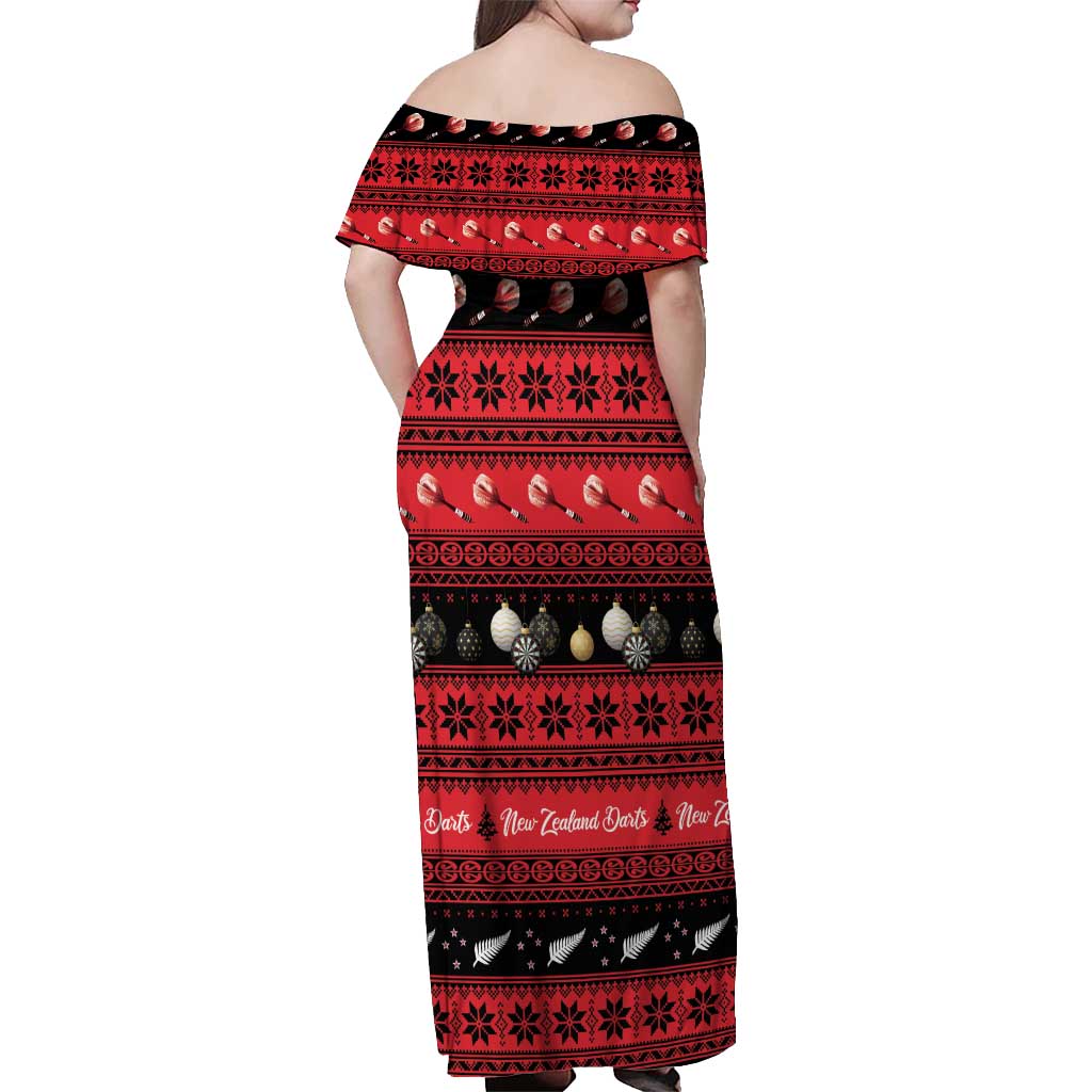 New Zealand Darts Christmas Off Shoulder Maxi Dress Merry Xmas Aotearoa Maori Red - Aussie Hoodie