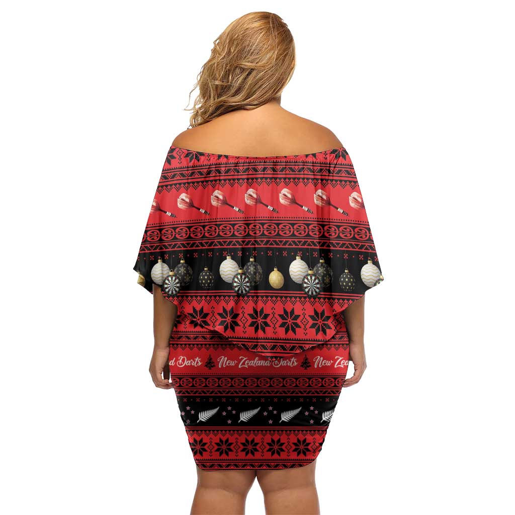 New Zealand Darts Christmas Off Shoulder Short Dress Merry Xmas Aotearoa Maori Red - Aussie Hoodie