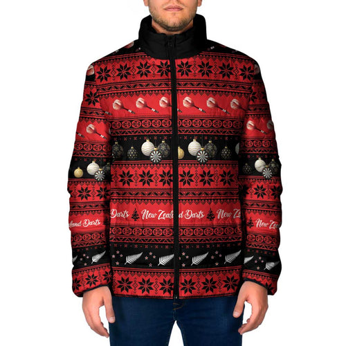 New Zealand Darts Christmas Padded Jacket Merry Xmas Aotearoa Maori Red - Aussie Hoodie