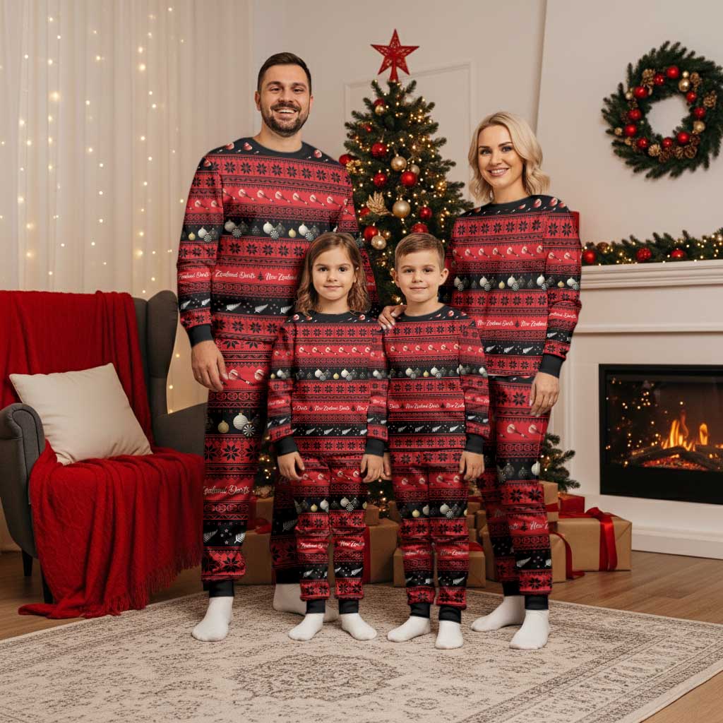 New Zealand Darts Christmas Pajama Set Merry Xmas Aotearoa Maori Red - Aussie Hoodie