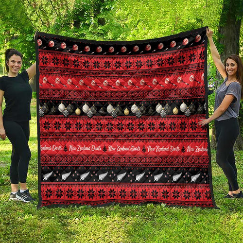 New Zealand Darts Christmas Quilt Merry Xmas Aotearoa Maori Red - Aussie Hoodie