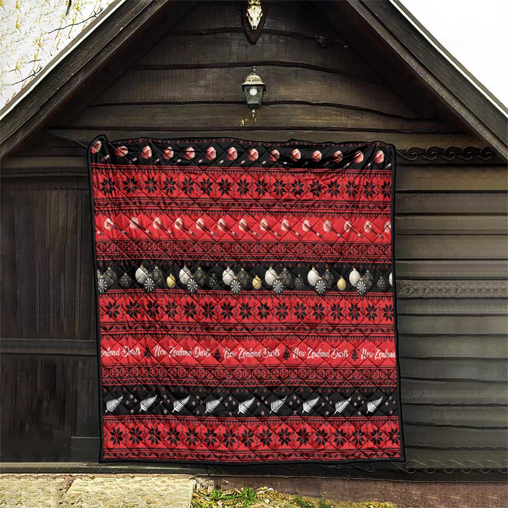 New Zealand Darts Christmas Quilt Merry Xmas Aotearoa Maori Red - Aussie Hoodie