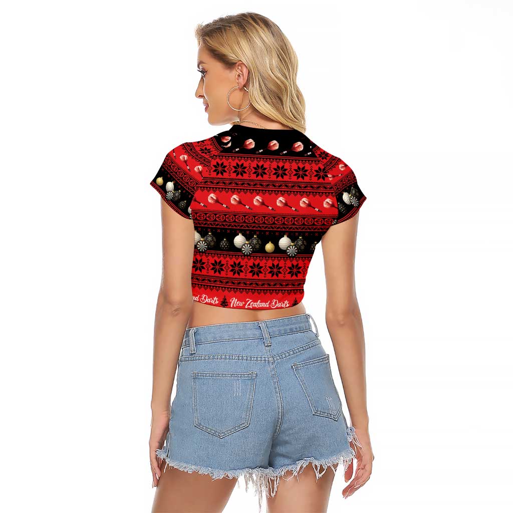 New Zealand Darts Christmas Raglan Cropped T Shirt Merry Xmas Aotearoa Maori Red - Aussie Hoodie
