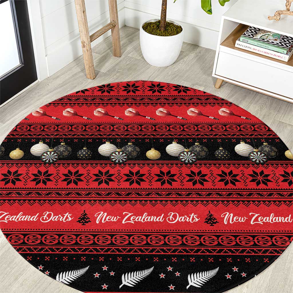 New Zealand Darts Christmas Round Carpet Merry Xmas Aotearoa Maori Red - Aussie Hoodie