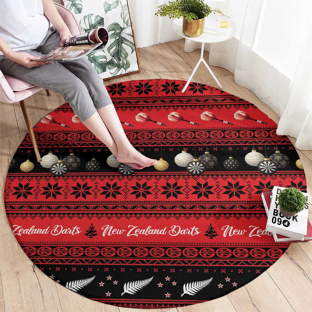 New Zealand Darts Christmas Round Carpet Merry Xmas Aotearoa Maori Red - Aussie Hoodie