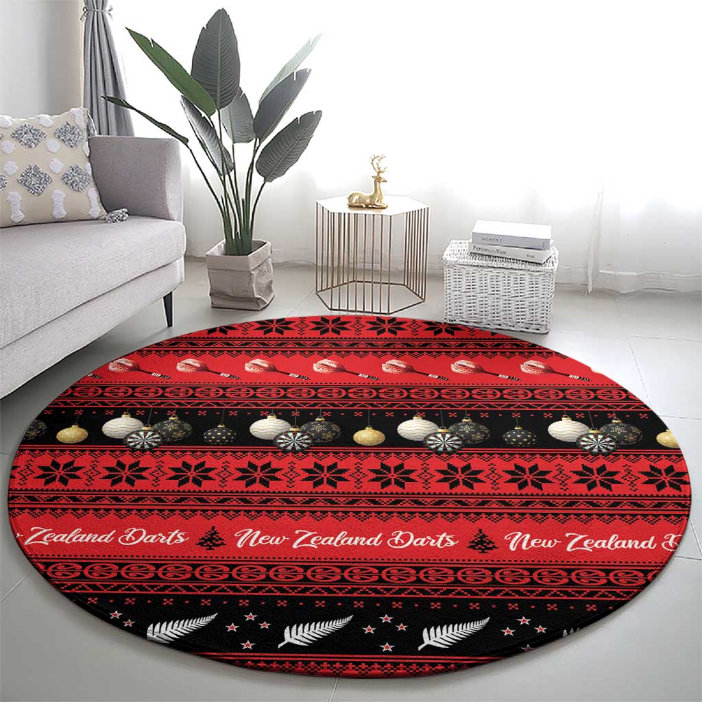 New Zealand Darts Christmas Round Carpet Merry Xmas Aotearoa Maori Red - Aussie Hoodie