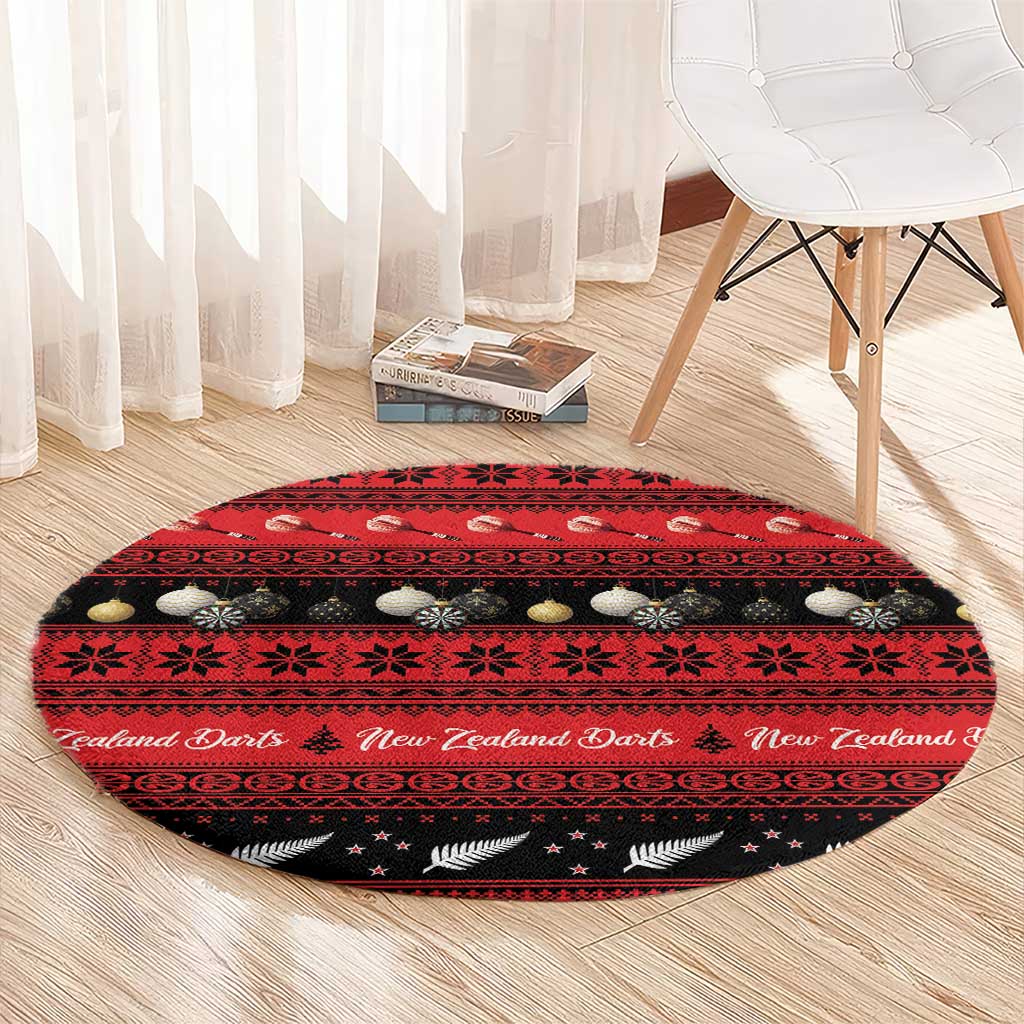 New Zealand Darts Christmas Round Carpet Merry Xmas Aotearoa Maori Red - Aussie Hoodie
