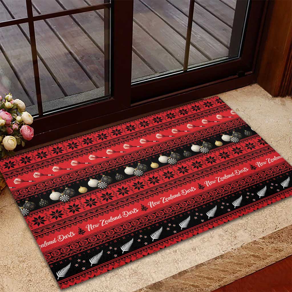 New Zealand Darts Christmas Rubber Doormat Merry Xmas Aotearoa Maori Red - Aussie Hoodie