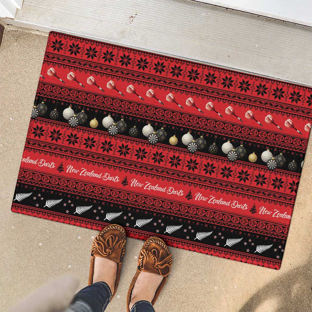 New Zealand Darts Christmas Rubber Doormat Merry Xmas Aotearoa Maori Red - Aussie Hoodie