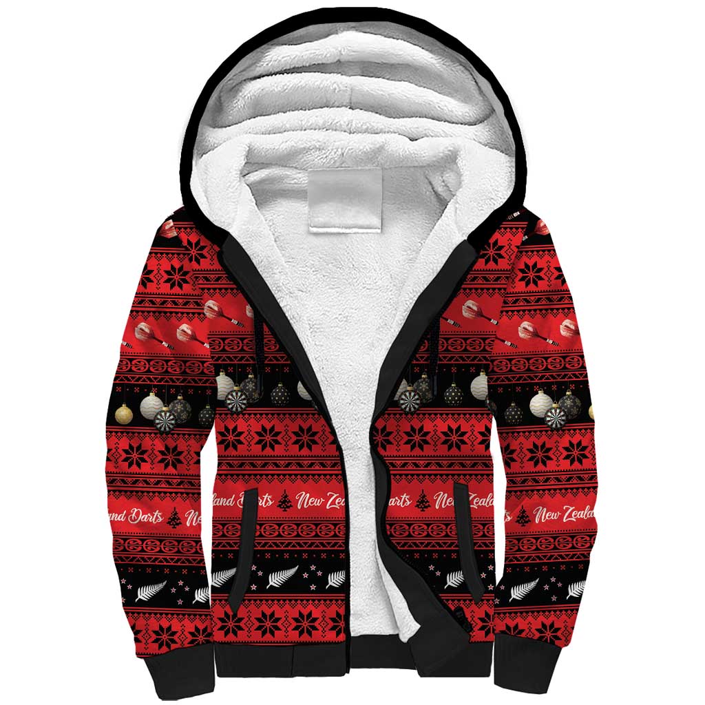 New Zealand Darts Christmas Sherpa Hoodie Merry Xmas Aotearoa Maori Red - Aussie Hoodie