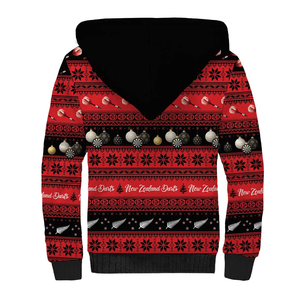 New Zealand Darts Christmas Sherpa Hoodie Merry Xmas Aotearoa Maori Red - Aussie Hoodie