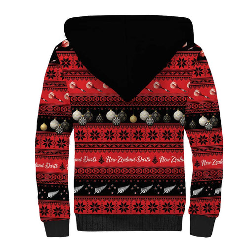 New Zealand Darts Christmas Sherpa Hoodie Merry Xmas Aotearoa Maori Red - Aussie Hoodie