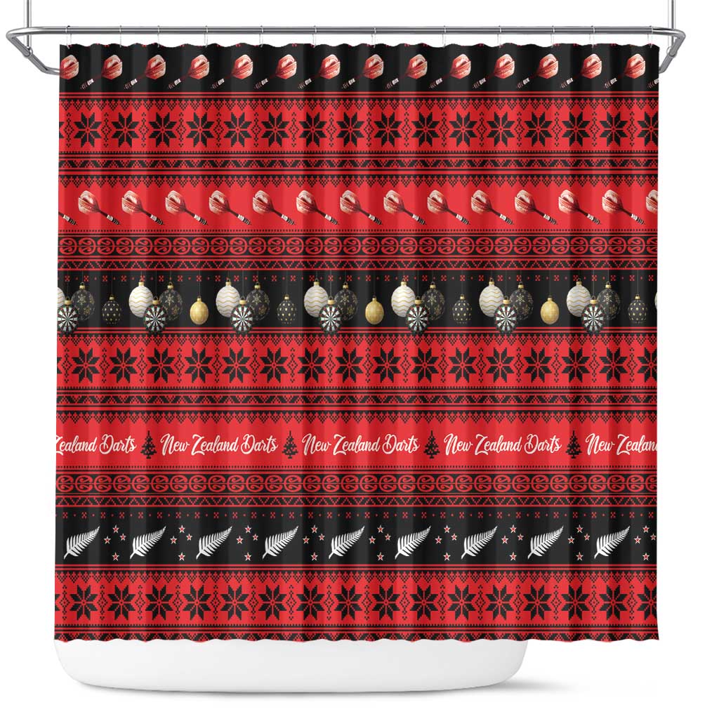 New Zealand Darts Christmas Shower Curtain Merry Xmas Aotearoa Maori Red - Aussie Hoodie