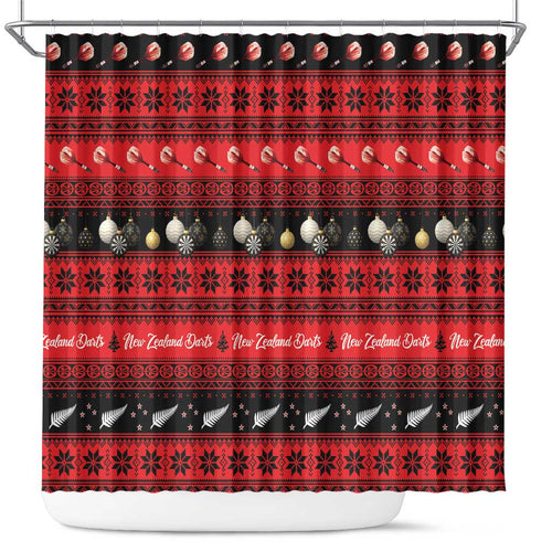 New Zealand Darts Christmas Shower Curtain Merry Xmas Aotearoa Maori Red - Aussie Hoodie
