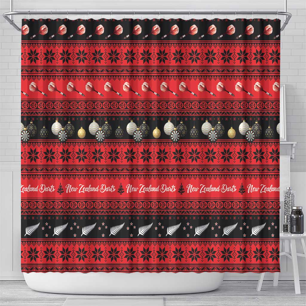 New Zealand Darts Christmas Shower Curtain Merry Xmas Aotearoa Maori Red - Aussie Hoodie