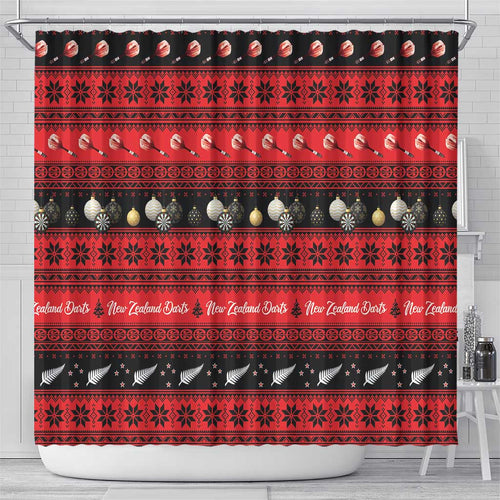 New Zealand Darts Christmas Shower Curtain Merry Xmas Aotearoa Maori Red - Aussie Hoodie