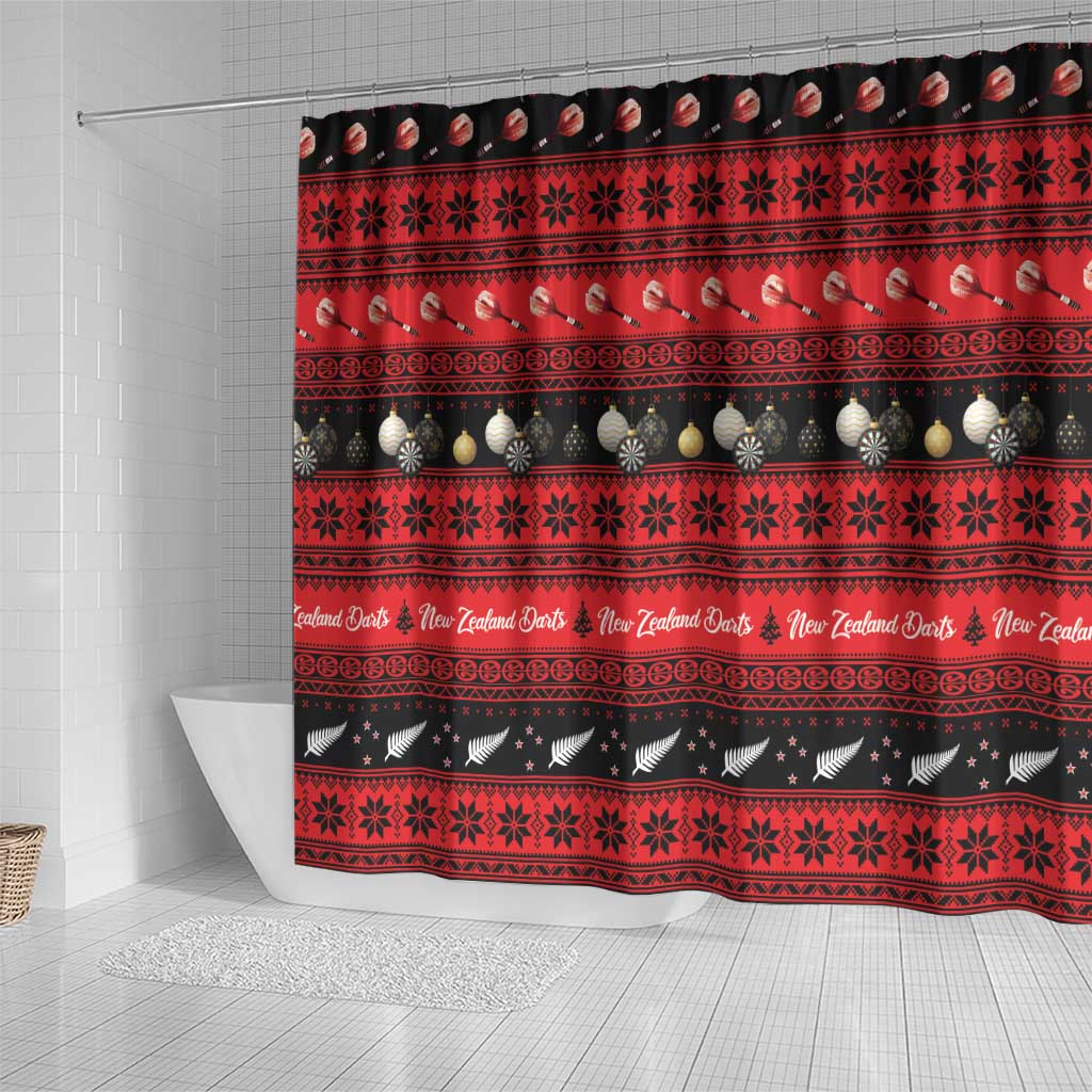 New Zealand Darts Christmas Shower Curtain Merry Xmas Aotearoa Maori Red - Aussie Hoodie