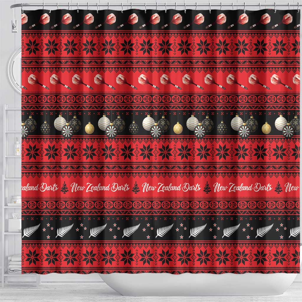 New Zealand Darts Christmas Shower Curtain Merry Xmas Aotearoa Maori Red - Aussie Hoodie
