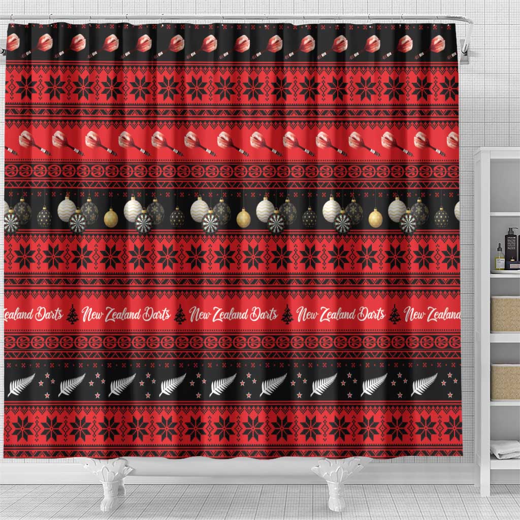 New Zealand Darts Christmas Shower Curtain Merry Xmas Aotearoa Maori Red - Aussie Hoodie