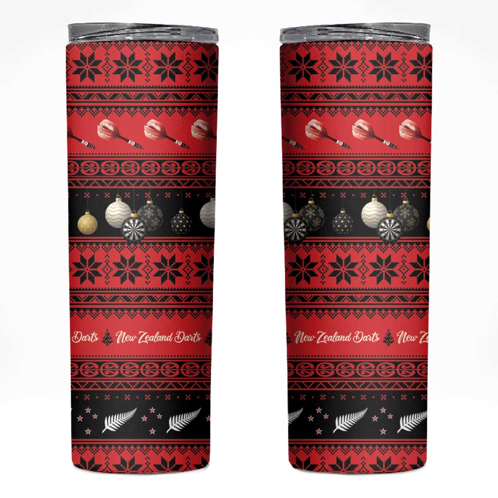 New Zealand Darts Christmas Skinny Tumbler Merry Xmas Aotearoa Maori Red - Aussie Hoodie