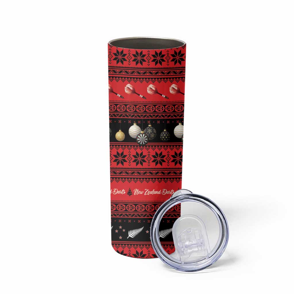 New Zealand Darts Christmas Skinny Tumbler Merry Xmas Aotearoa Maori Red - Aussie Hoodie