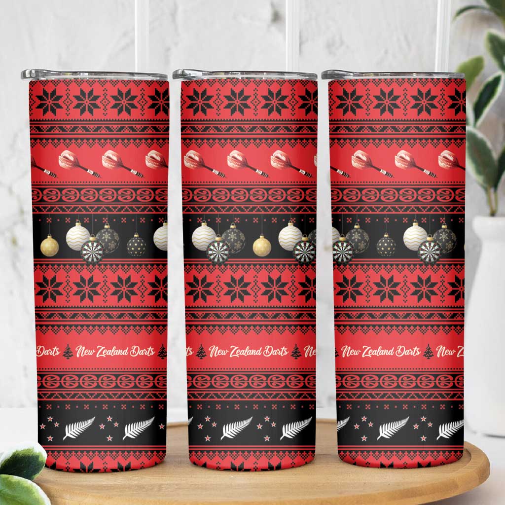 New Zealand Darts Christmas Skinny Tumbler Merry Xmas Aotearoa Maori Red - Aussie Hoodie