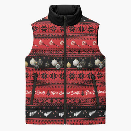 New Zealand Darts Christmas Sleeveless Puffer Jacket Merry Xmas Aotearoa Maori Red - Aussie Hoodie
