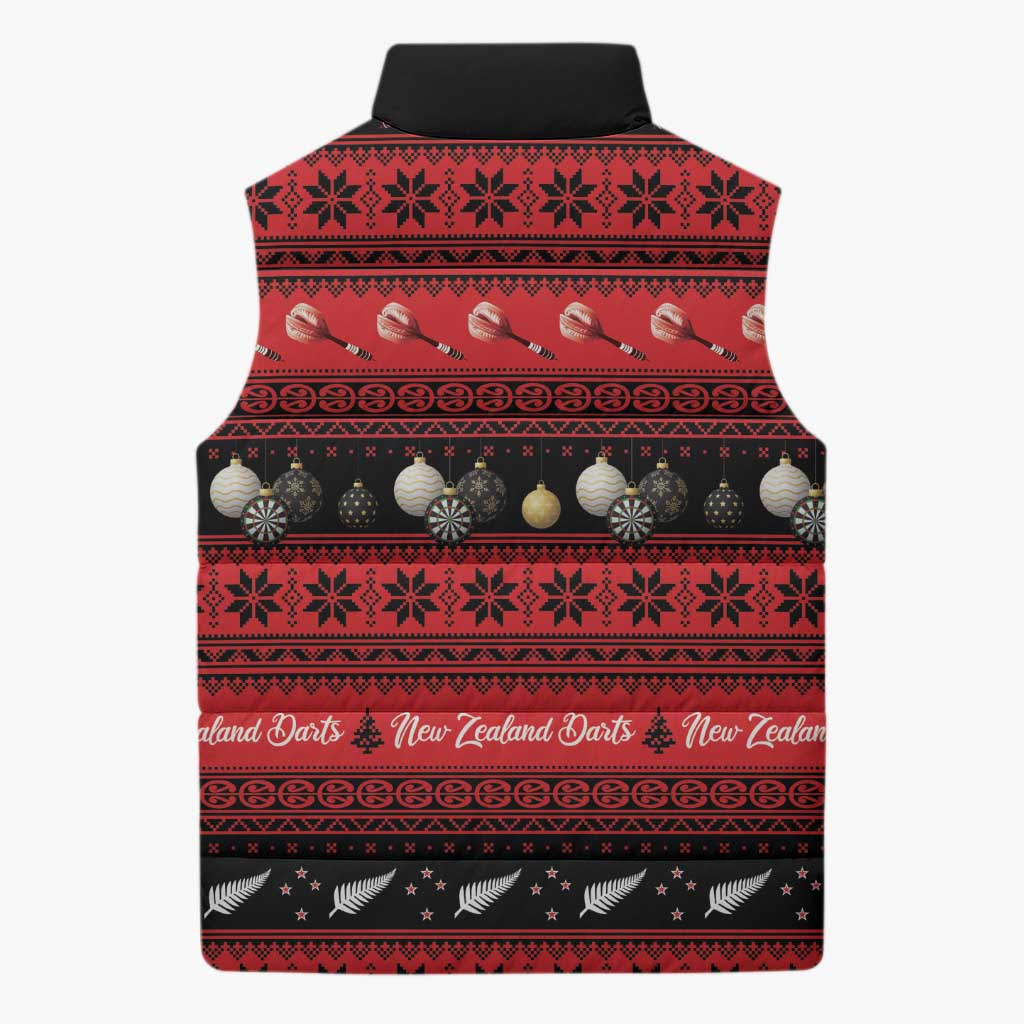 New Zealand Darts Christmas Sleeveless Puffer Jacket Merry Xmas Aotearoa Maori Red - Aussie Hoodie