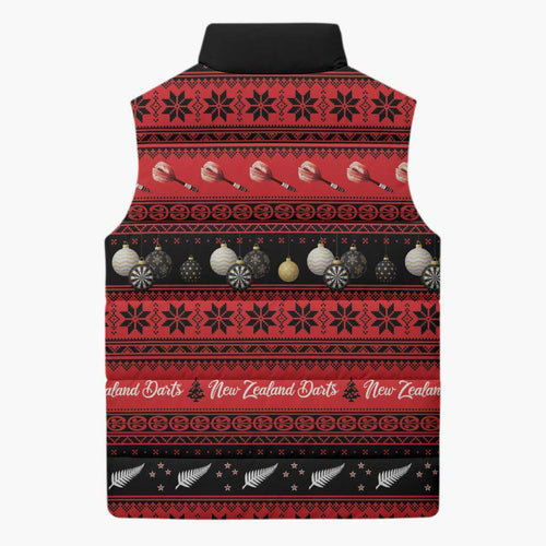 New Zealand Darts Christmas Sleeveless Puffer Jacket Merry Xmas Aotearoa Maori Red - Aussie Hoodie