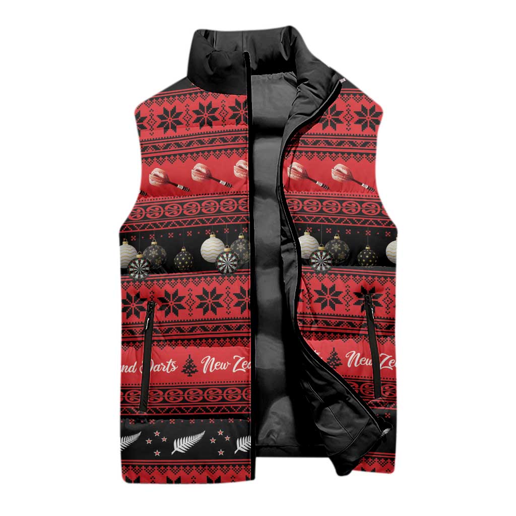New Zealand Darts Christmas Sleeveless Puffer Jacket Merry Xmas Aotearoa Maori Red - Aussie Hoodie
