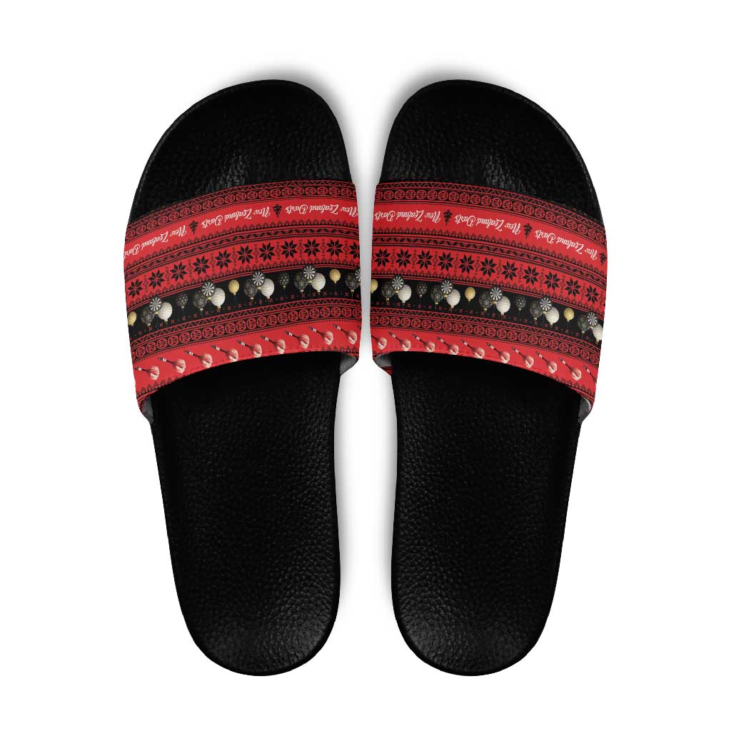 New Zealand Darts Christmas Slide Sandals Merry Xmas Aotearoa Maori Red - Aussie Hoodie