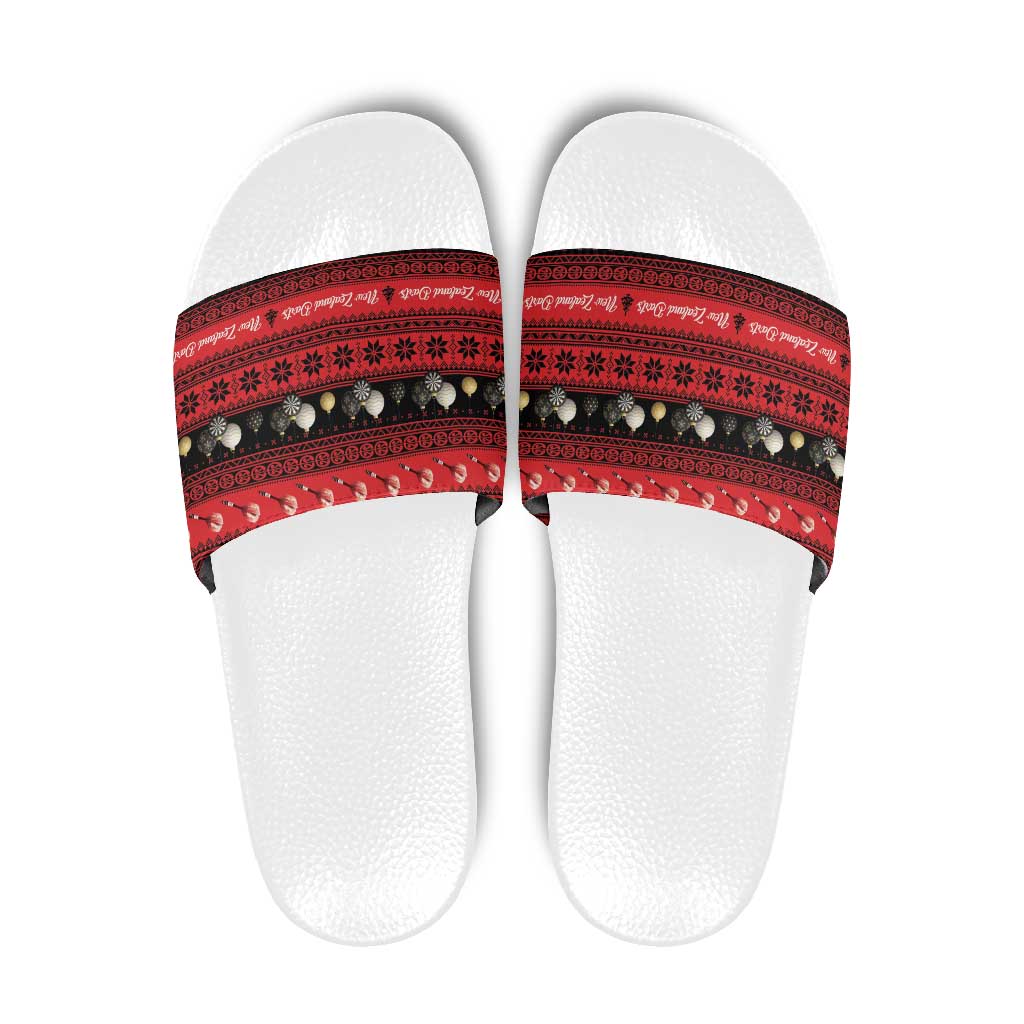 New Zealand Darts Christmas Slide Sandals Merry Xmas Aotearoa Maori Red - Aussie Hoodie