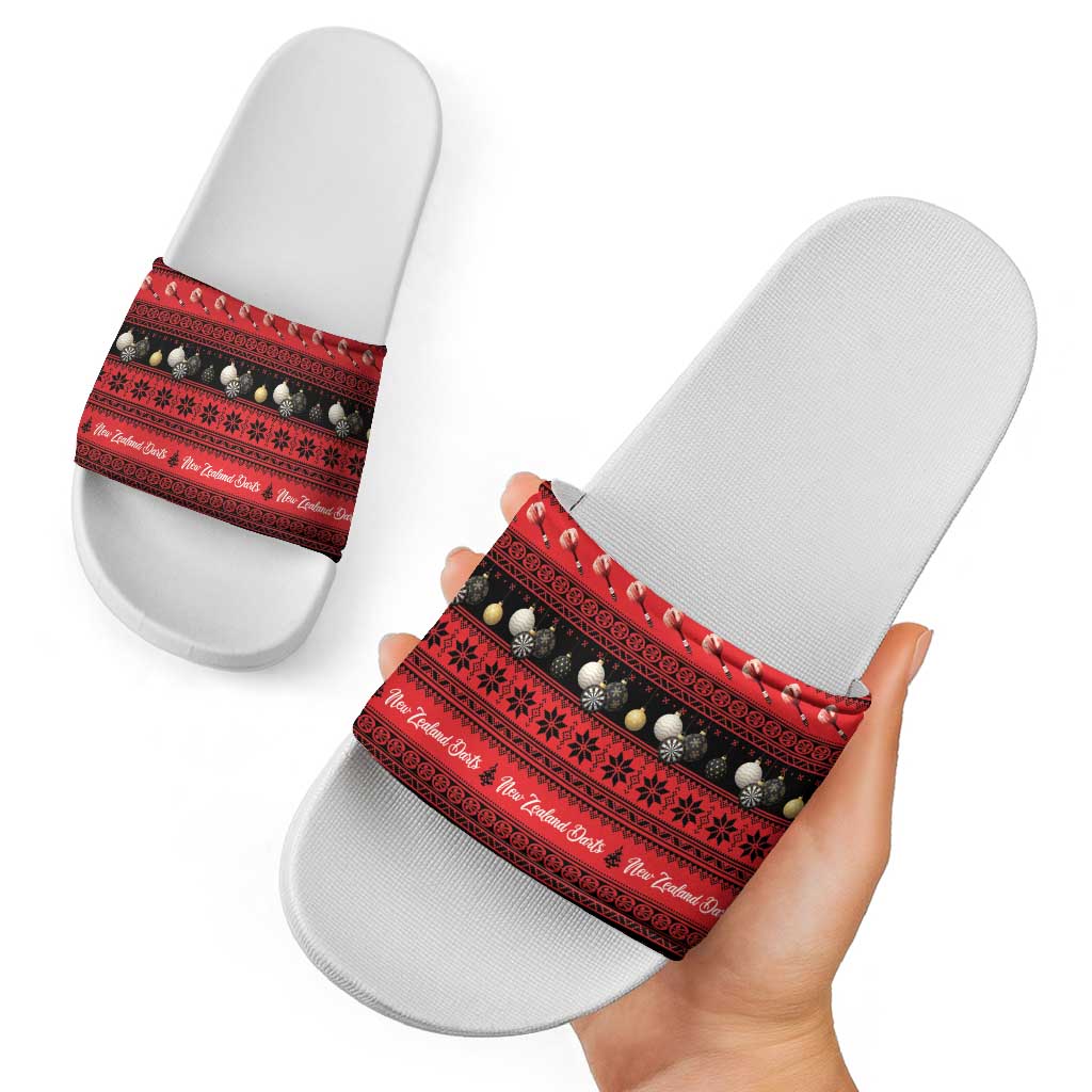 New Zealand Darts Christmas Slide Sandals Merry Xmas Aotearoa Maori Red - Aussie Hoodie