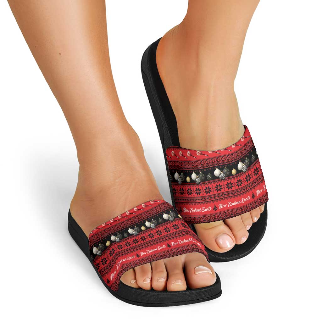 New Zealand Darts Christmas Slide Sandals Merry Xmas Aotearoa Maori Red - Aussie Hoodie