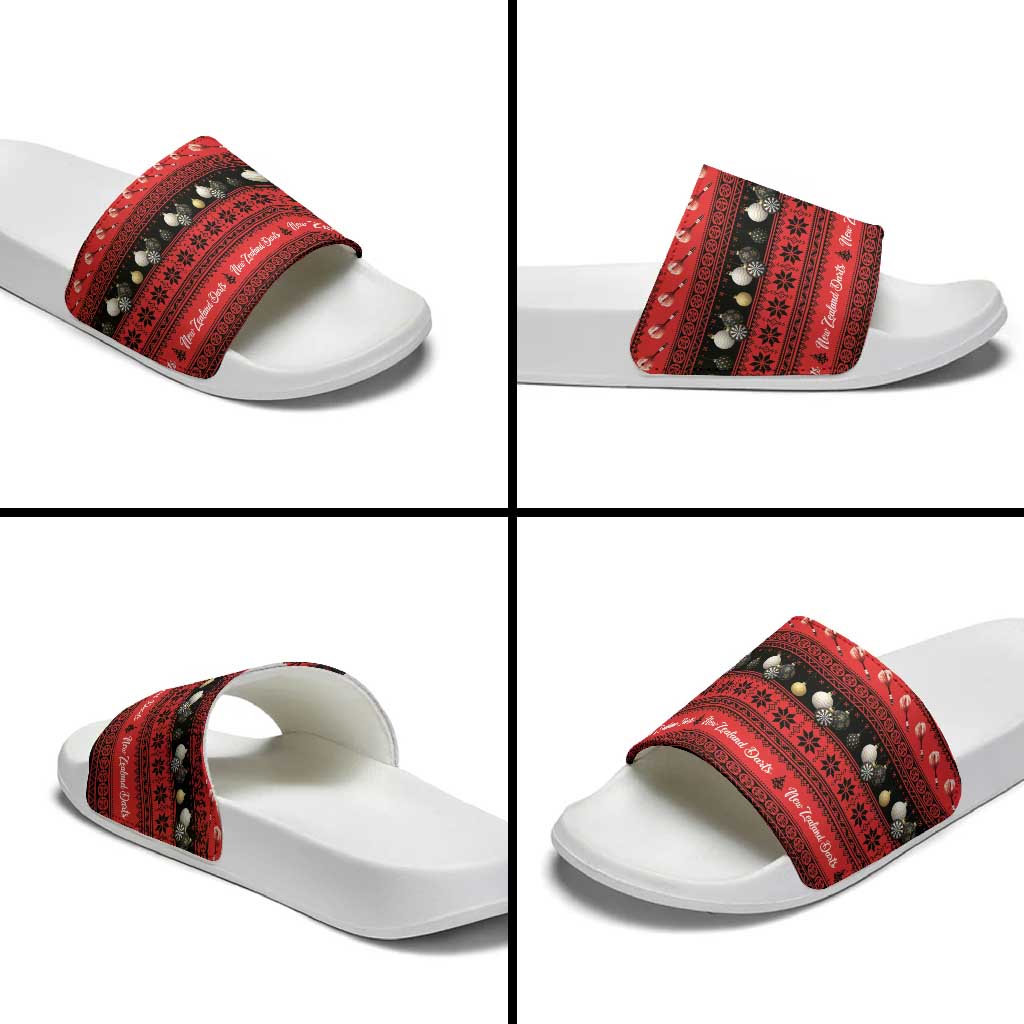 New Zealand Darts Christmas Slide Sandals Merry Xmas Aotearoa Maori Red - Aussie Hoodie