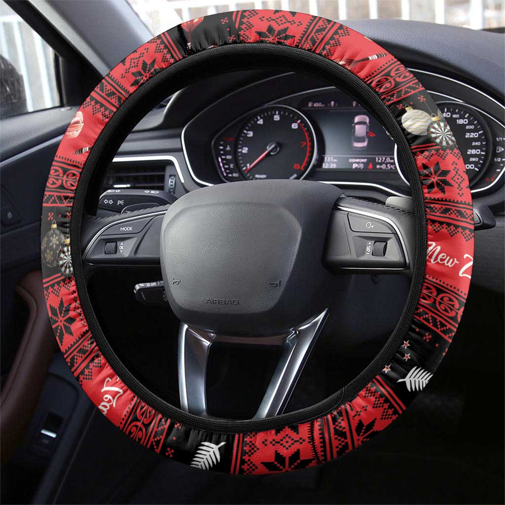 New Zealand Darts Christmas Steering Wheel Cover Merry Xmas Aotearoa Maori Red - Aussie Hoodie