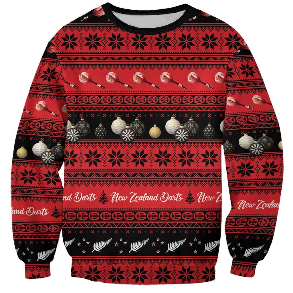 New Zealand Darts Christmas Sweatshirt Merry Xmas Aotearoa Maori Red - Aussie Hoodie