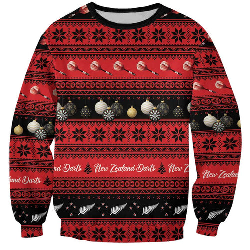 New Zealand Darts Christmas Sweatshirt Merry Xmas Aotearoa Maori Red - Aussie Hoodie