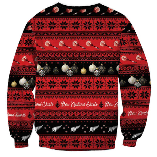 New Zealand Darts Christmas Sweatshirt Merry Xmas Aotearoa Maori Red - Aussie Hoodie