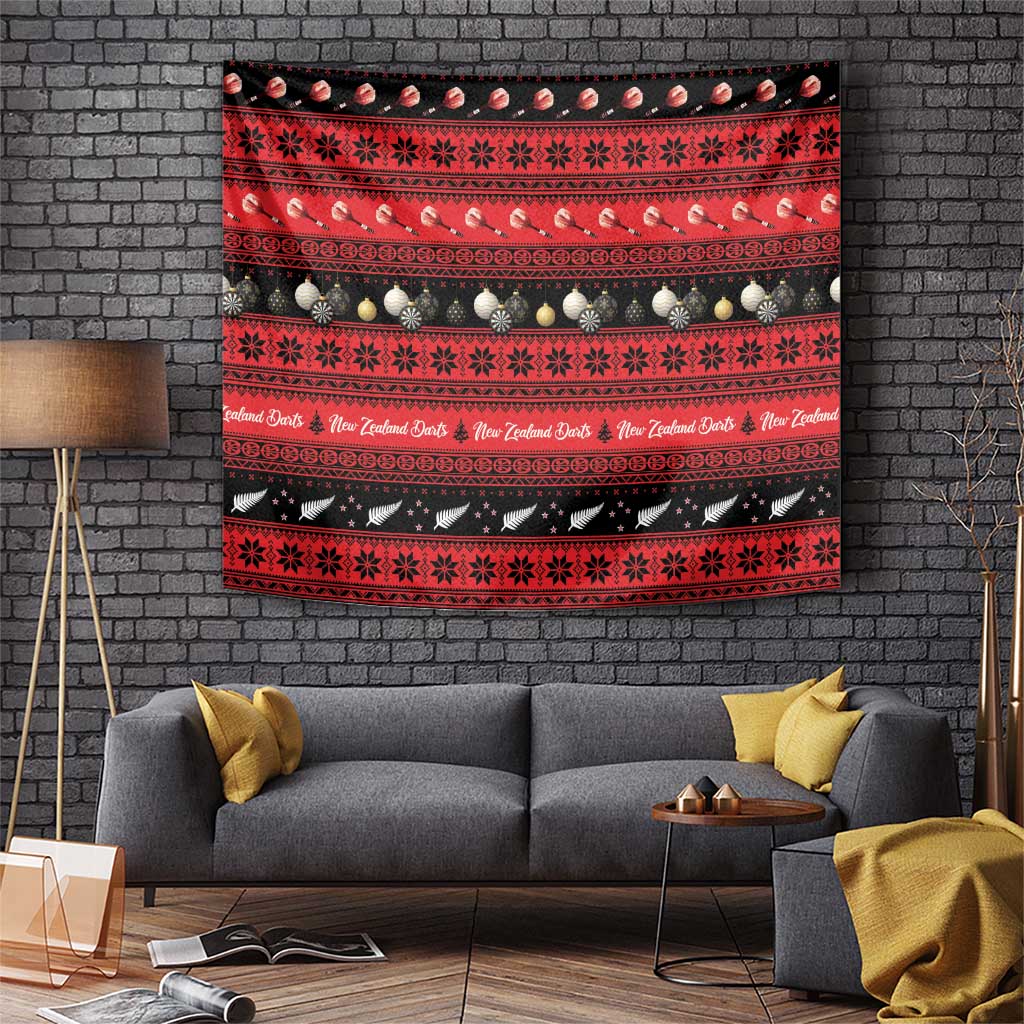 New Zealand Darts Christmas Tapestry Merry Xmas Aotearoa Maori Red - Aussie Hoodie