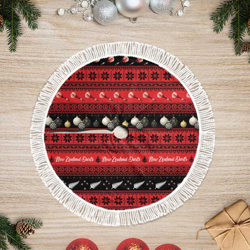 New Zealand Darts Christmas Tree Skirt Merry Xmas Aotearoa Maori Red - Aussie Hoodie
