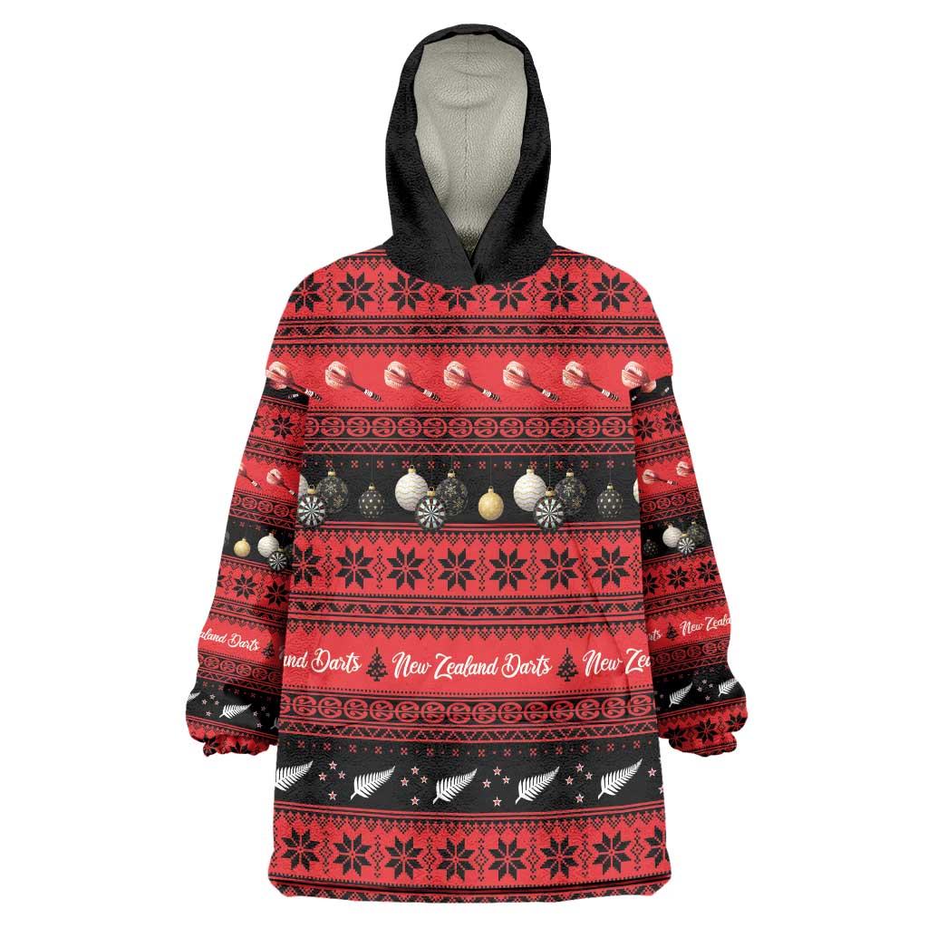 New Zealand Darts Christmas Wearable Blanket Hoodie Merry Xmas Aotearoa Maori Red - Aussie Hoodie