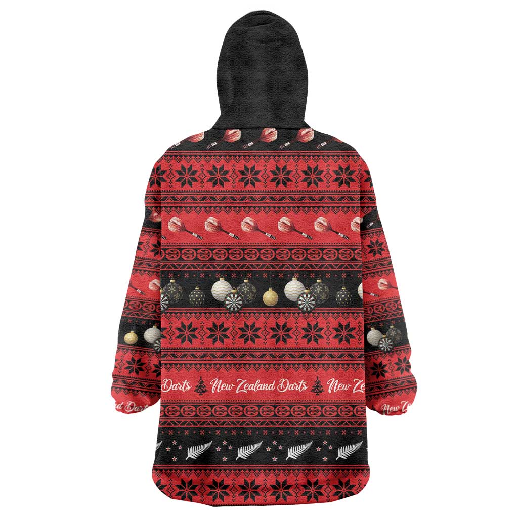 New Zealand Darts Christmas Wearable Blanket Hoodie Merry Xmas Aotearoa Maori Red - Aussie Hoodie