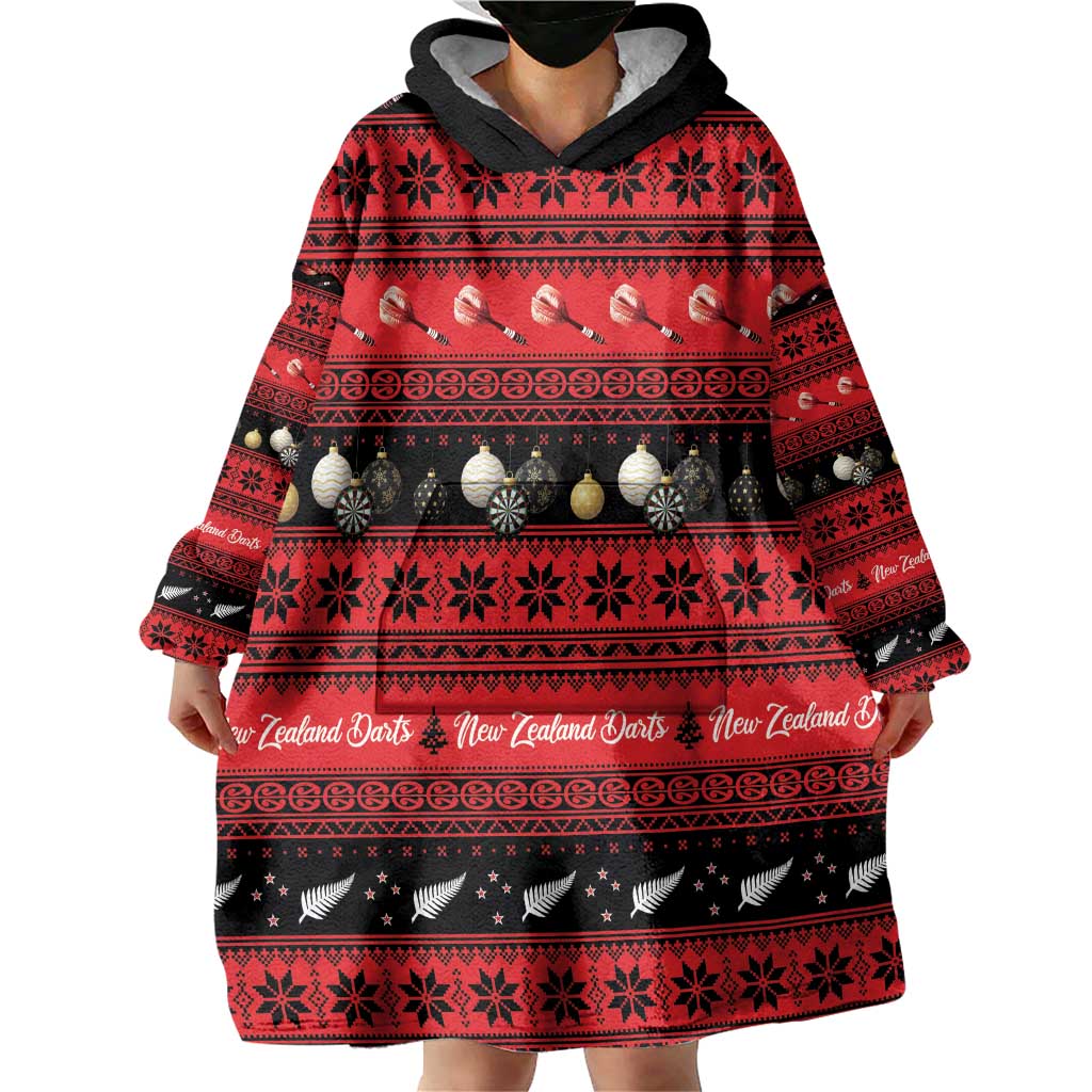 New Zealand Darts Christmas Wearable Blanket Hoodie Merry Xmas Aotearoa Maori Red - Aussie Hoodie