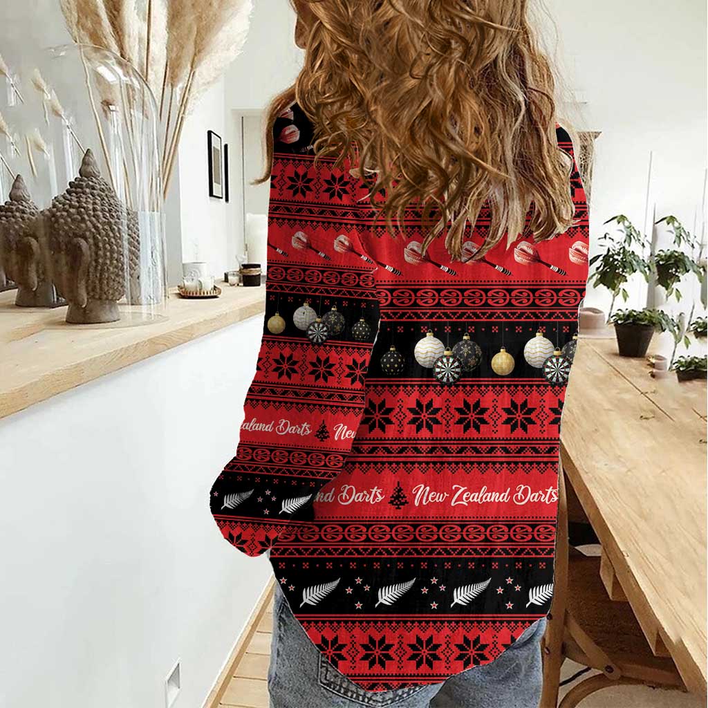 New Zealand Darts Christmas Women Casual Shirt Merry Xmas Aotearoa Maori Red - Aussie Hoodie