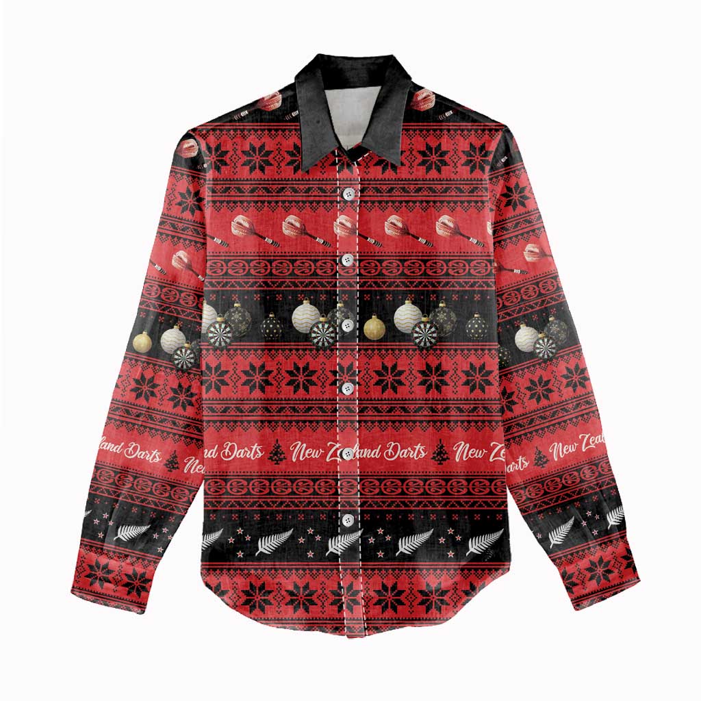 New Zealand Darts Christmas Women Casual Shirt Merry Xmas Aotearoa Maori Red - Aussie Hoodie