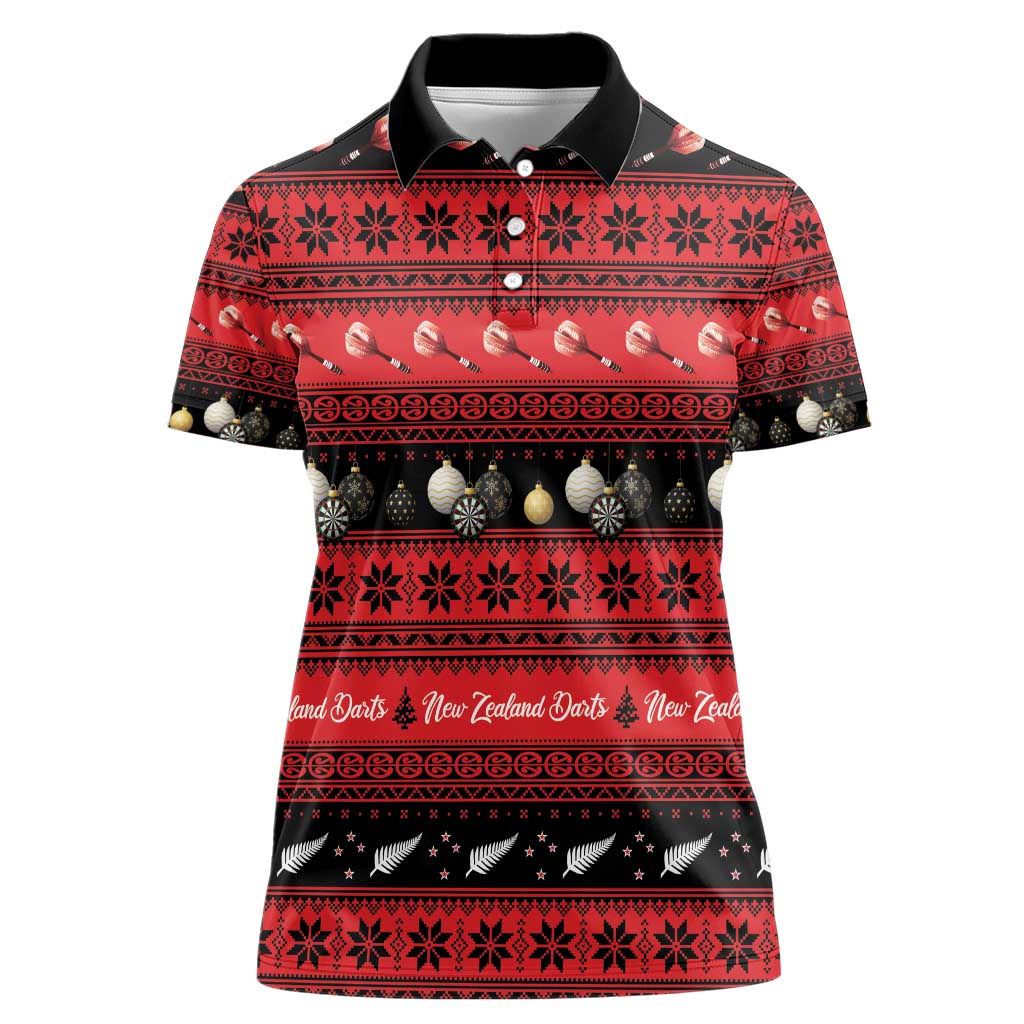 New Zealand Darts Christmas Women Polo Shirt Merry Xmas Aotearoa Maori Red - Aussie Hoodie