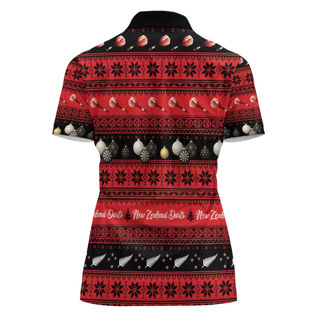 New Zealand Darts Christmas Women Polo Shirt Merry Xmas Aotearoa Maori Red - Aussie Hoodie