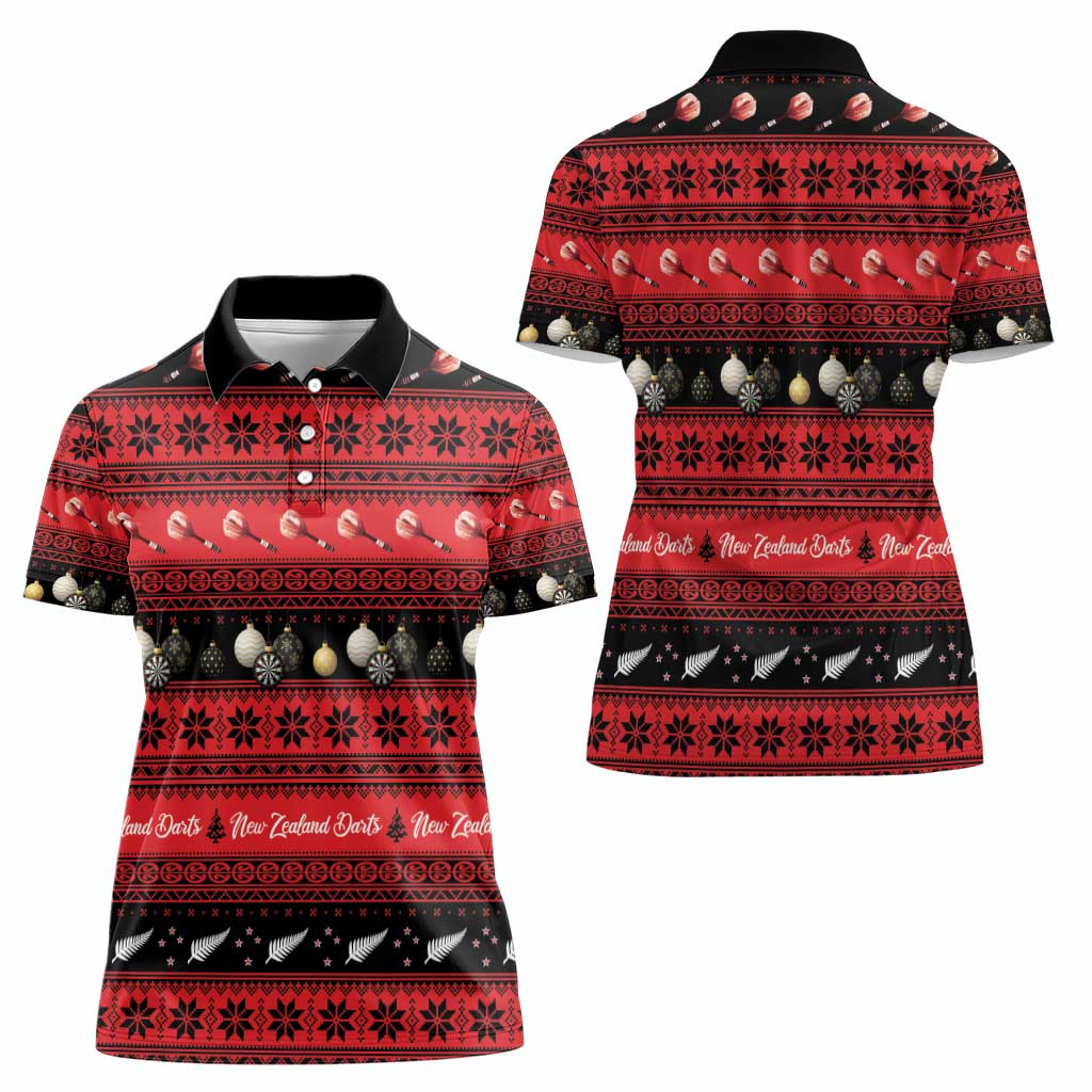 New Zealand Darts Christmas Women Polo Shirt Merry Xmas Aotearoa Maori Red - Aussie Hoodie