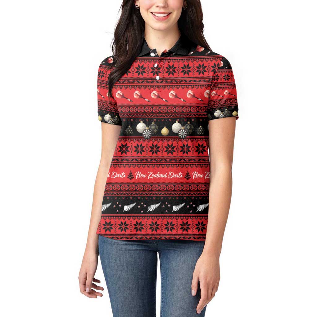New Zealand Darts Christmas Women Polo Shirt Merry Xmas Aotearoa Maori Red - Aussie Hoodie